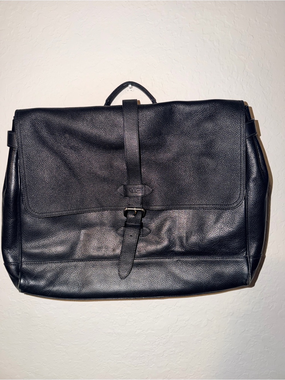 Coach Black Pebbled Leather Messenger Briefcase Laptop Bag Crossbody